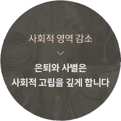 사회적 영역 감소 은퇴와 사별은 사회적 고립을 깊게 합니다